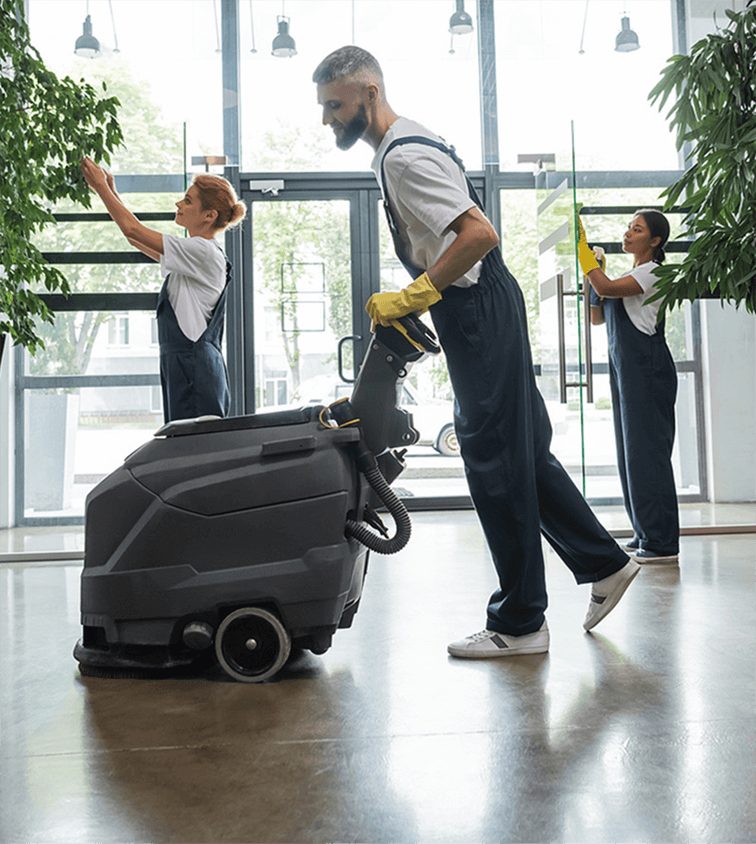Cleaning crew working in a facility